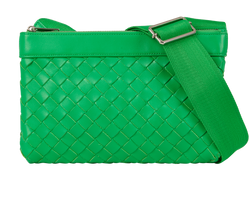 Intrecciato Crossbody, Leather, Green, MII, DB, 3*